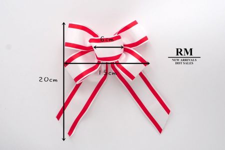 White and Red Edge 5 Loops Ribbon Bow_BW637-W921-1